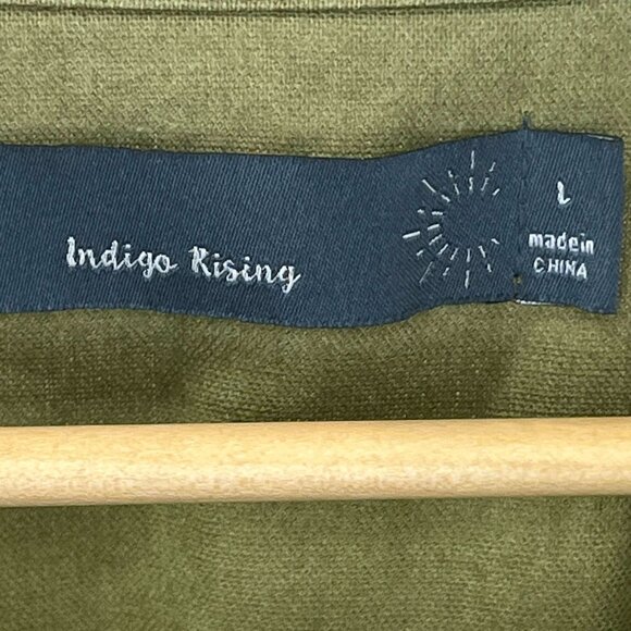 Indigo Rising Women's Green Linen Blend Cropped Boxy Button Up Shirt Blouse Top - Picture 6 of 8